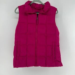 Lands End Down Puffer Vest Women's M 10-12 Hot Pink Full Zip Down Fill Outerwear